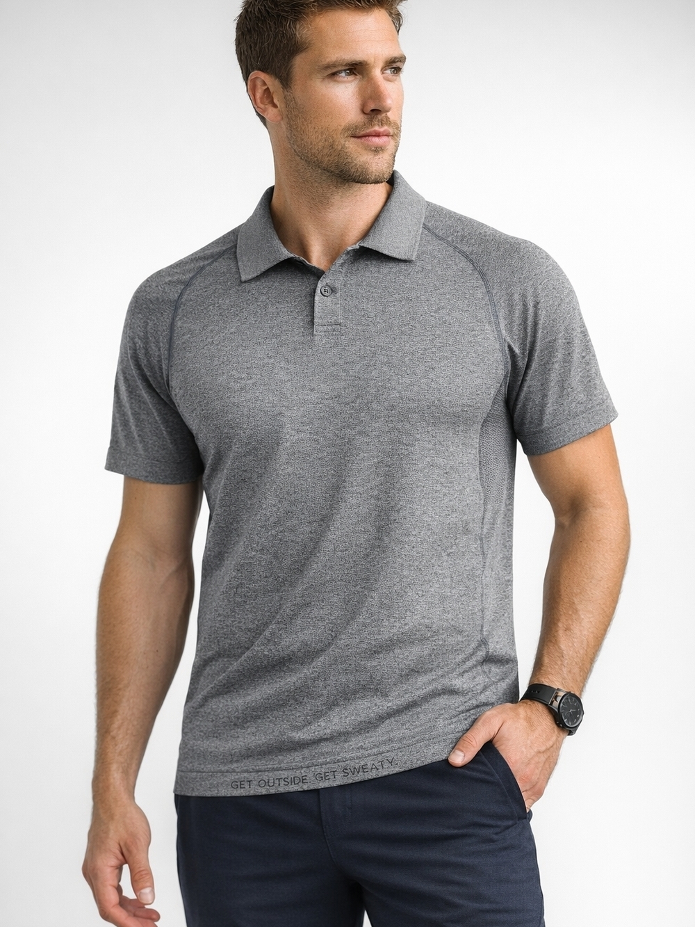 Lululemon Metal Vent Tech Polo Mens M Gray Athletic Training Shirt Breathable